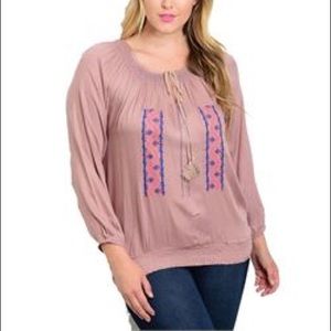 ➕ New Blush Embroidered Peasant Top